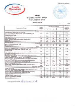 меню 31.10.2024 ясли 1 неделя 4 день