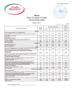меню 24.09.2024 ясли